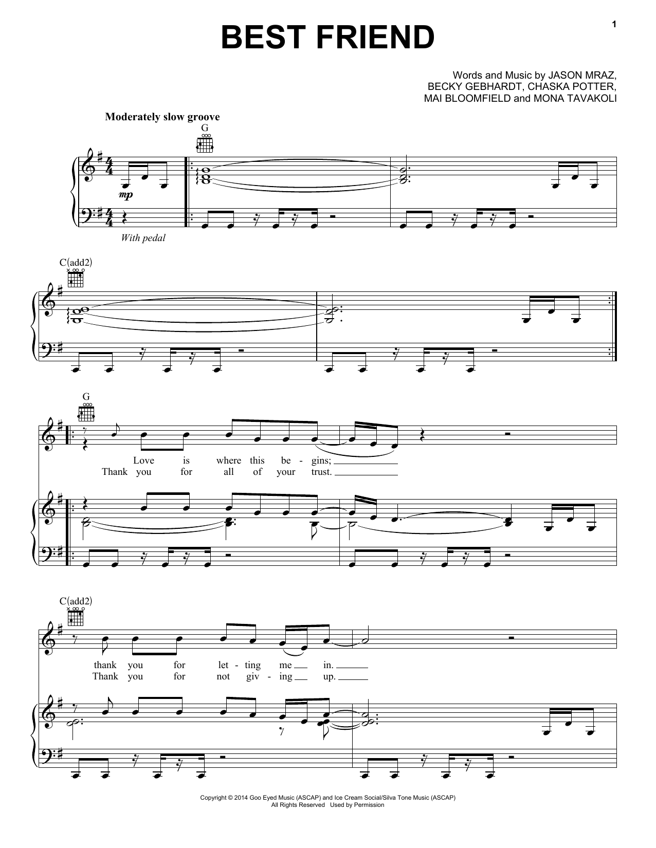 Jason Mraz Best Friend sheet music notes and chords. Download Printable PDF.