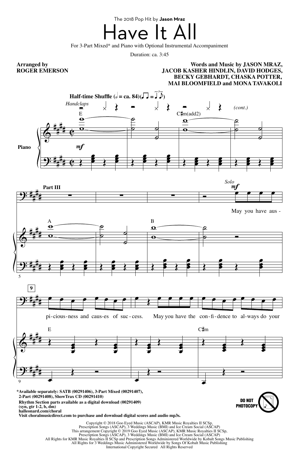 Learn to play Jason Mraz Have It All (arr. Roger Emerson) sheet music for 2-Part Choir in minutes. Jason Mraz Have It All (arr. Roger Emerson) sheet music notes and chords