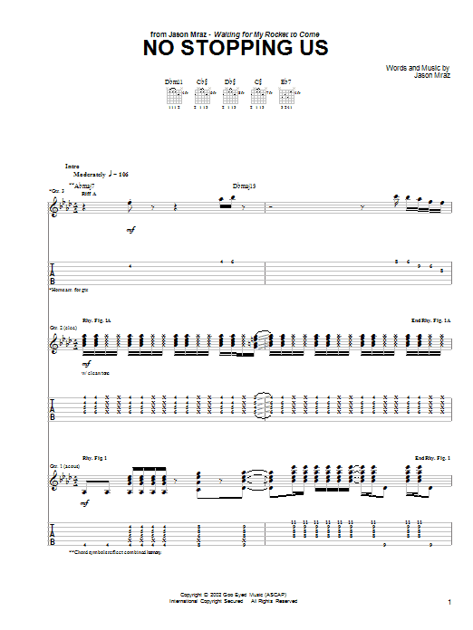 Jason Mraz No Stopping Us sheet music notes and chords. Download Printable PDF.