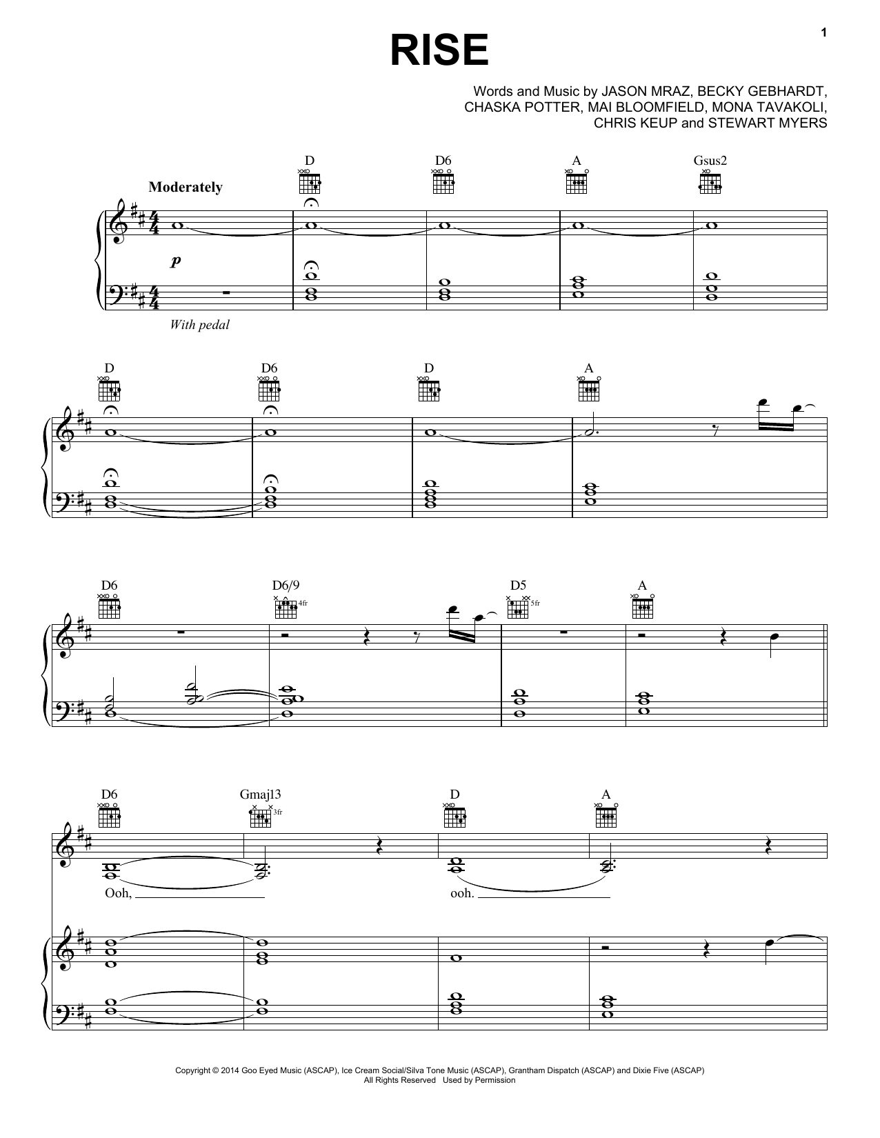 Learn to play Jason Mraz Rise sheet music for Piano, Vocal & Guitar (Right-Hand Melody) in minutes. Jason Mraz Rise sheet music notes and chords. Download Printable PDF.