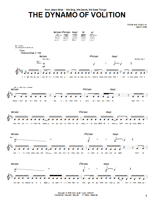 Learn to play Jason Mraz The Dynamo Of Volition sheet music for Guitar Tab in minutes. Jason Mraz The Dynamo Of Volition sheet music notes and chords. Download Printable PDF.