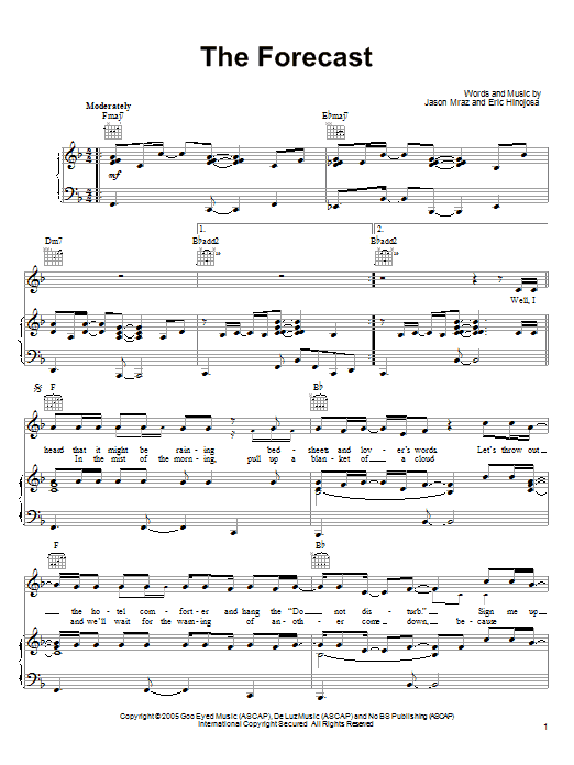 Jason Mraz The Forecast sheet music notes and chords. Download Printable PDF.