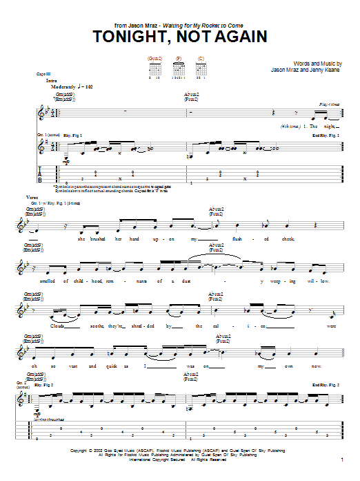 Jason Mraz Tonight, Not Again sheet music notes and chords. Download Printable PDF.