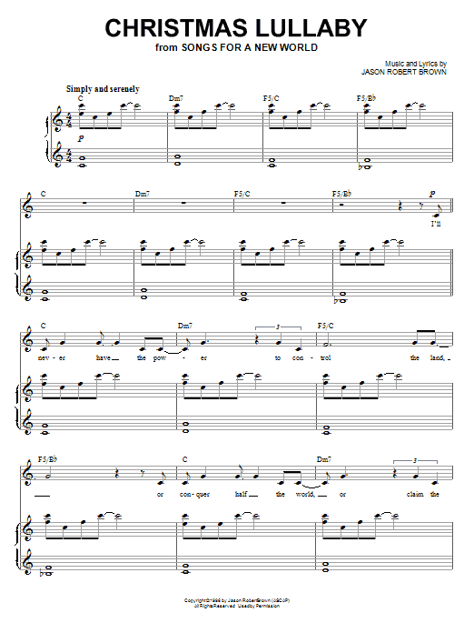 Jason Robert Brown Christmas Lullaby From Songs For A New World Sheet Music Pdf Notes Chords Musical Show Score Piano Vocal Download Printable Sku 71457
