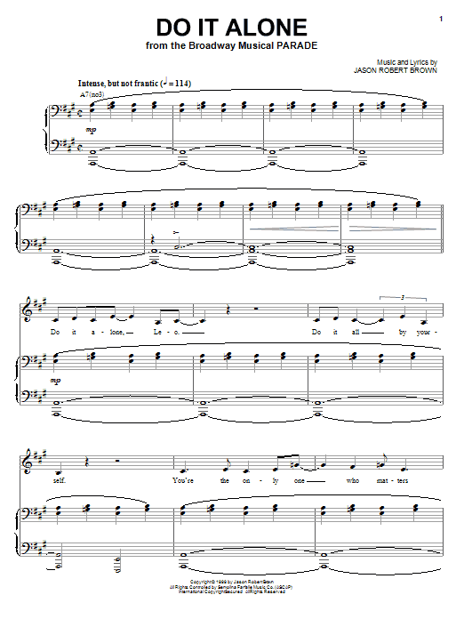 Learn to play Jason Robert Brown Do It Alone (from Parade) sheet music for Piano & Vocal in minutes. Jason Robert Brown Do It Alone (from Parade) sheet music notes and chords. Download Printable PDF.