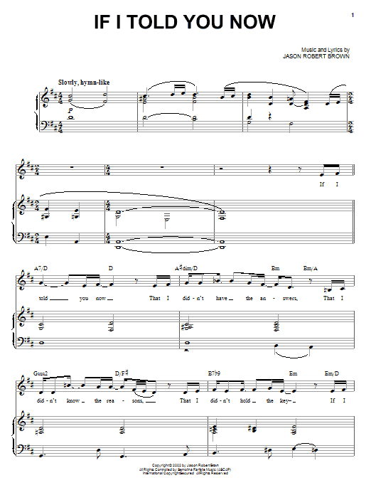 Learn to play Jason Robert Brown If I Told You Now sheet music for Piano, Vocal & Guitar (Right-Hand Melody) in minutes. Jason Robert Brown If I Told You Now sheet music notes and chords. Download Printable PDF.