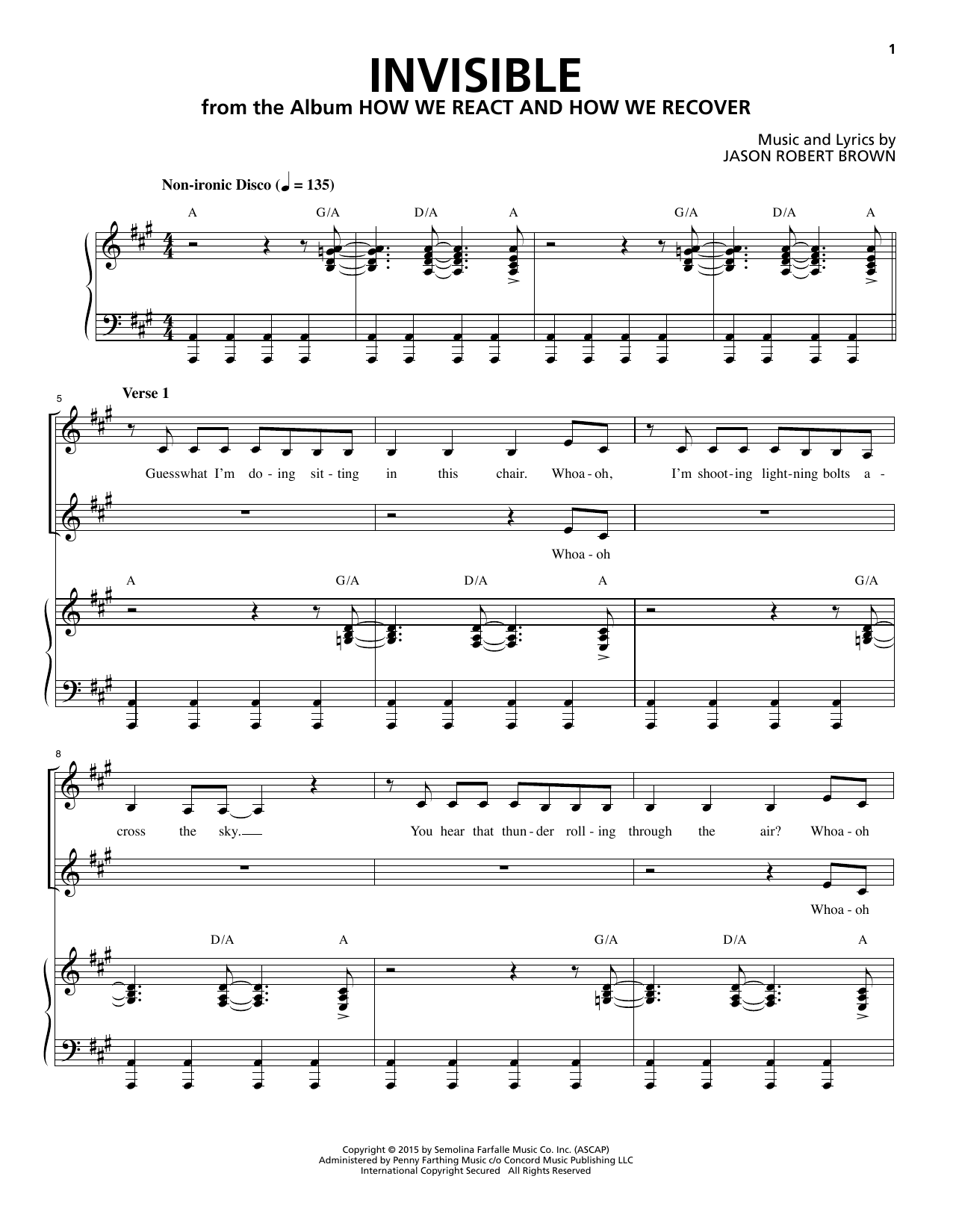 Learn to play Jason Robert Brown Invisible (from How We React And How We Recover) sheet music for Piano & Vocal in minutes. Jason Robert Brown Invisible (from How We React And How We Recover) sheet music notes and chords. Download Printable PDF.