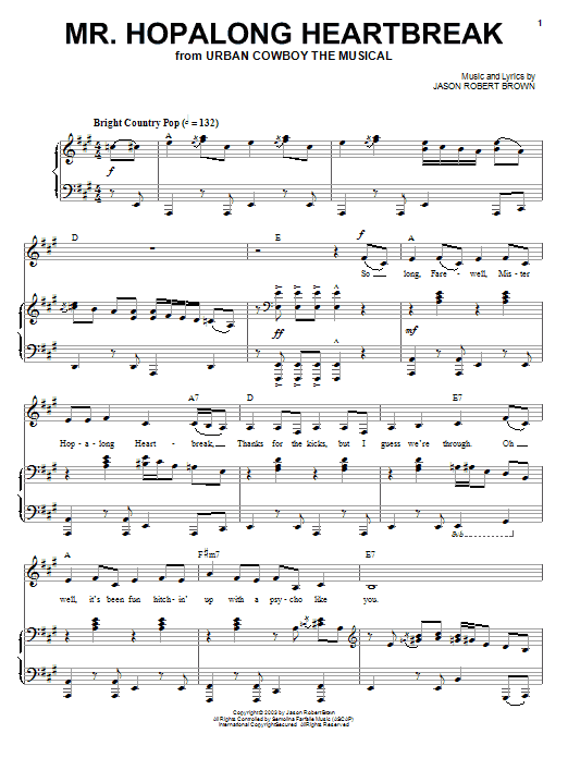 Jason Robert Brown Mr Hopalong Heartbreak From Urban Cowboy Sheet Music Pdf Notes Chords Musical Show Score Piano Vocal Download Printable Sku 72370