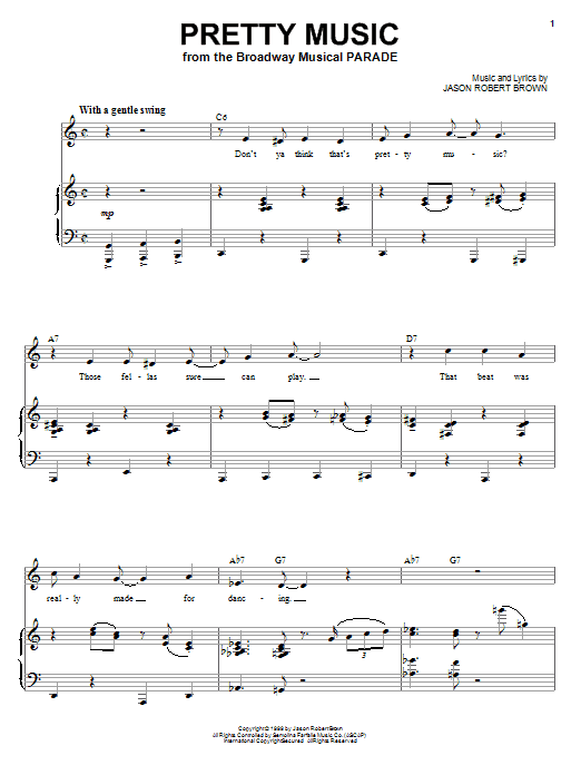 Learn to play Jason Robert Brown Pretty Music (from Parade) sheet music for Piano & Vocal in minutes. Jason Robert Brown Pretty Music (from Parade) sheet music notes and chords. Download Printable PDF.