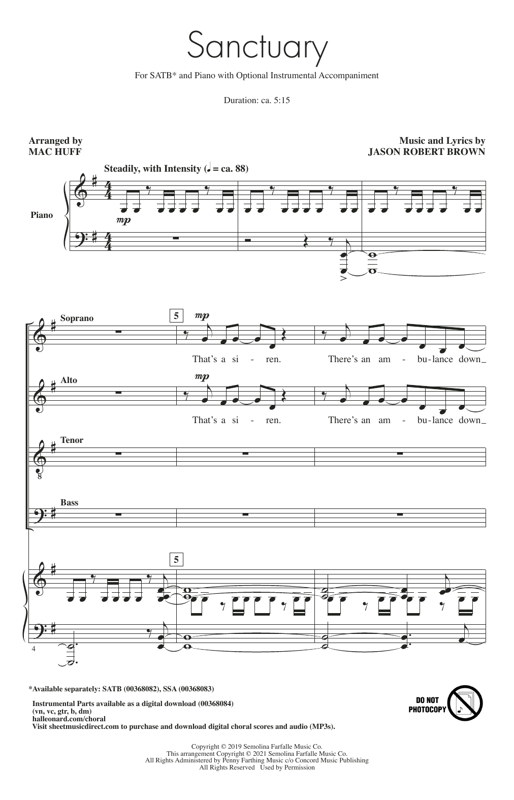 Learn to play Jason Robert Brown Sanctuary (arr. Mac Huff) sheet music for SATB Choir in minutes. Price: 3.9900$ Jason Robert Brown Sanctuary (arr. Mac Huff) sheet music notes and chords arranged for SATB Choir