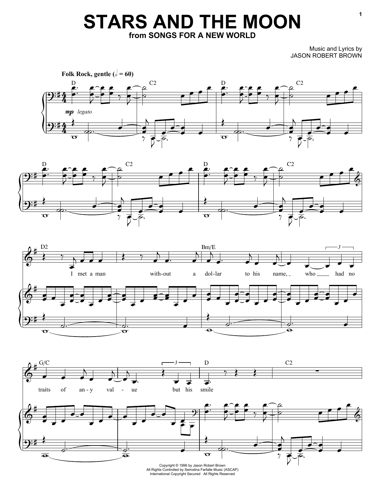 Learn to play Jason Robert Brown Stars And The Moon (from Songs for a New World) sheet music for Lead Sheet / Fake Book in minutes. Price: 5.9900$ Jason Robert Brown Stars And The Moon (from Songs for a New World) sheet music notes and chords arranged for Lead Sheet / Fake Book