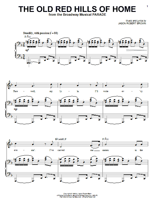 Jason Robert Brown The Old Red Hills Of Home From Parade Sheet Music Pdf Notes Chords Musical Show Score Piano Vocal Download Printable Sku 72799