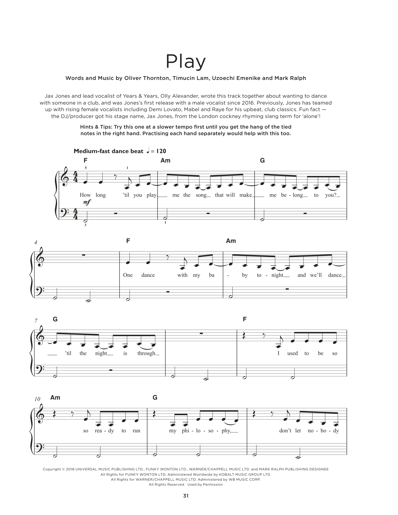 Jax Jones & Years & Years Play sheet music notes and chords. Download Printable PDF.