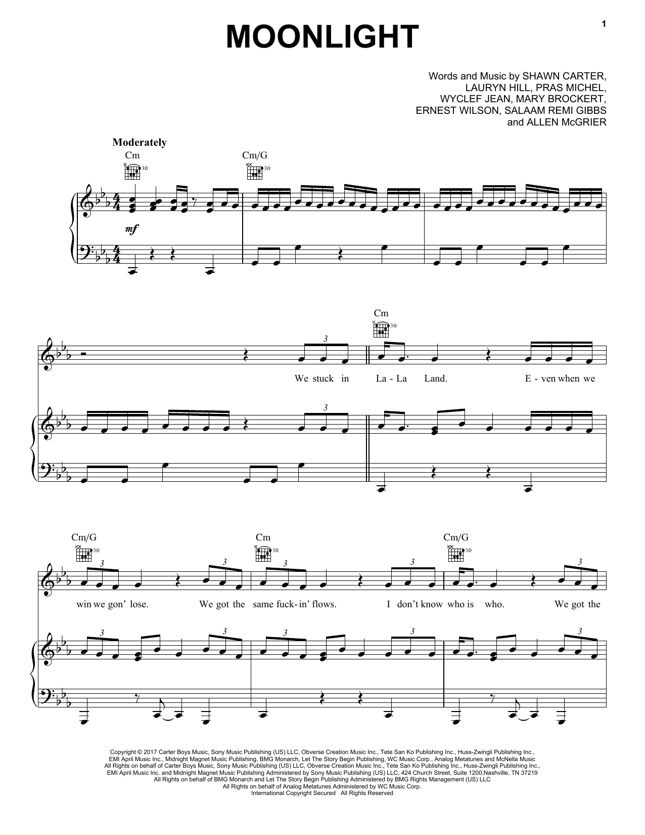 Jay-Z Moonlight sheet music notes and chords. Download Printable PDF.