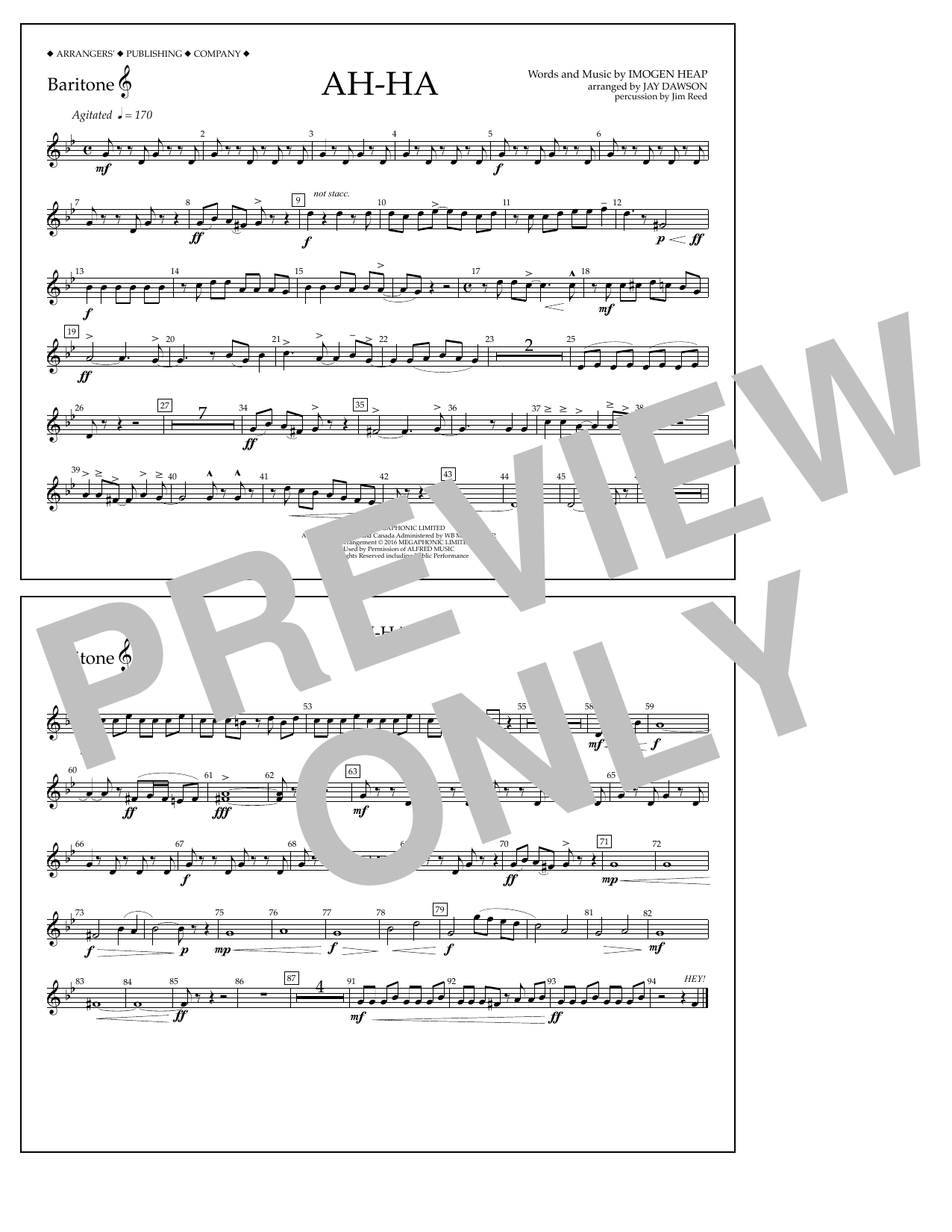 Learn to play Jay Dawson Ah-ha - Baritone T.C. sheet music for Marching Band in minutes. Price: 7.8900$ Jay Dawson Ah-ha - Baritone T.C. sheet music notes and chords arranged for Marching Band