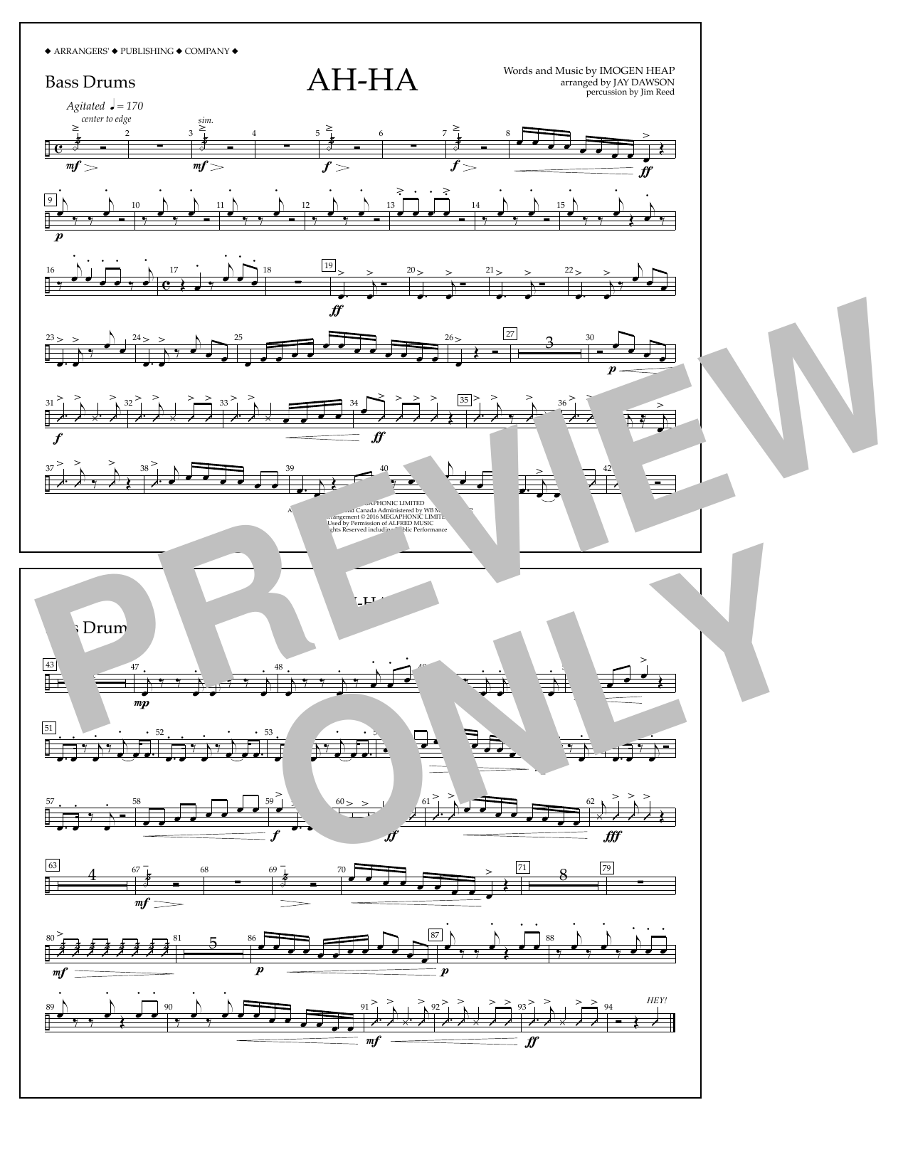 Learn to play Jay Dawson Ah-ha - Bass Drums sheet music for Marching Band in minutes. Price: 7.8900$ Jay Dawson Ah-ha - Bass Drums sheet music notes and chords arranged for Marching Band
