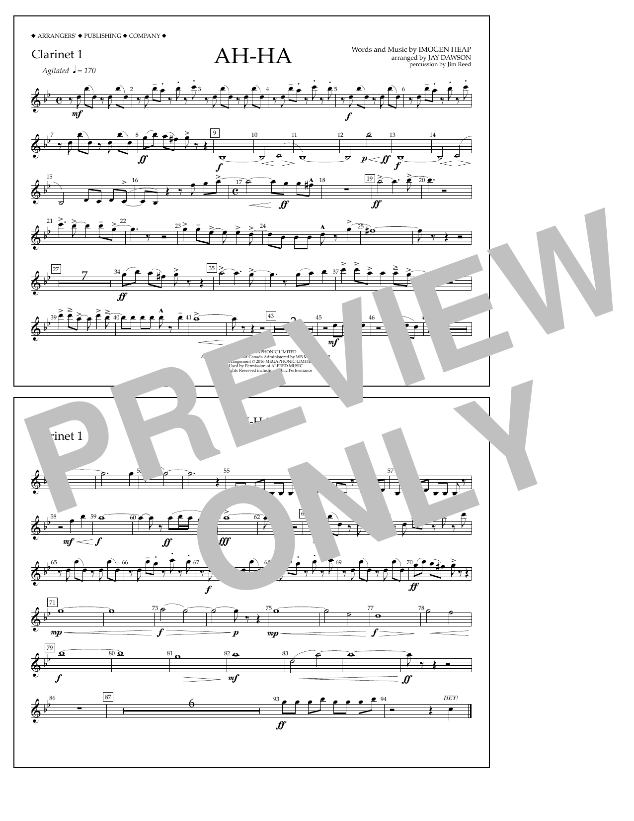 Learn to play Jay Dawson Ah-ha - Clarinet 1 sheet music for Marching Band in minutes. Price: 7.8900$ Jay Dawson Ah-ha - Clarinet 1 sheet music notes and chords arranged for Marching Band