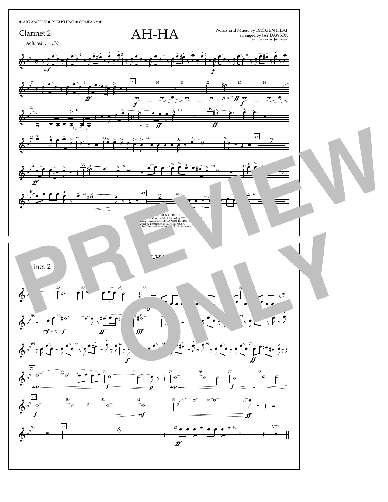 Learn to play Jay Dawson Ah-ha - Clarinet 2 sheet music for Marching Band in minutes. Price: 7.8900$ Jay Dawson Ah-ha - Clarinet 2 sheet music notes and chords arranged for Marching Band