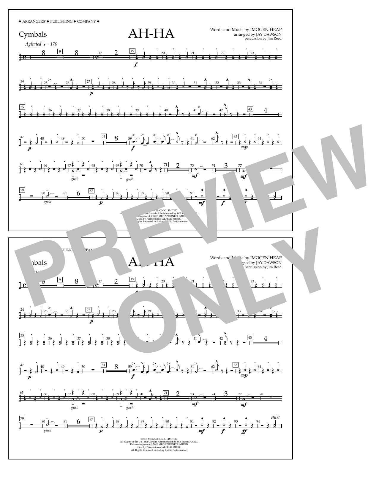 Jay Dawson Ah-ha - Cymbals sheet music notes and chords. Download Printable PDF.