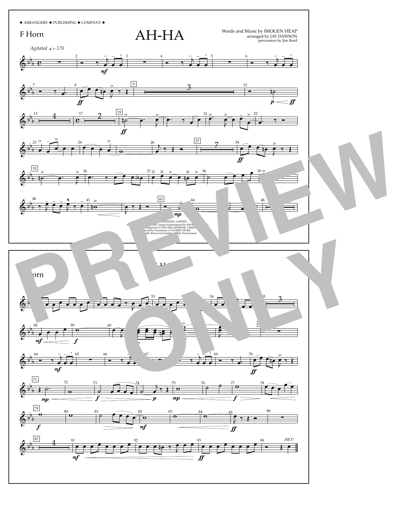 Learn to play Jay Dawson Ah-ha - F Horn sheet music for Marching Band in minutes. Price: 7.8900$ Jay Dawson Ah-ha - F Horn sheet music notes and chords arranged for Marching Band