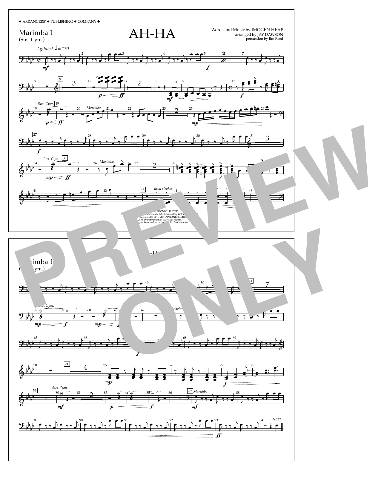 Learn to play Jay Dawson Ah-ha - Marimba 1 sheet music for Marching Band in minutes. Price: 7.8900$ Jay Dawson Ah-ha - Marimba 1 sheet music notes and chords arranged for Marching Band