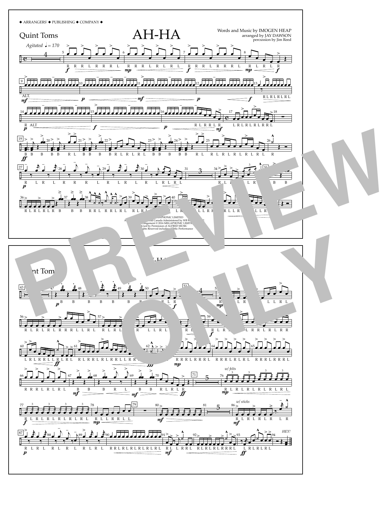 Jay Dawson Ah-ha - Quint-Toms sheet music notes and chords. Download Printable PDF.