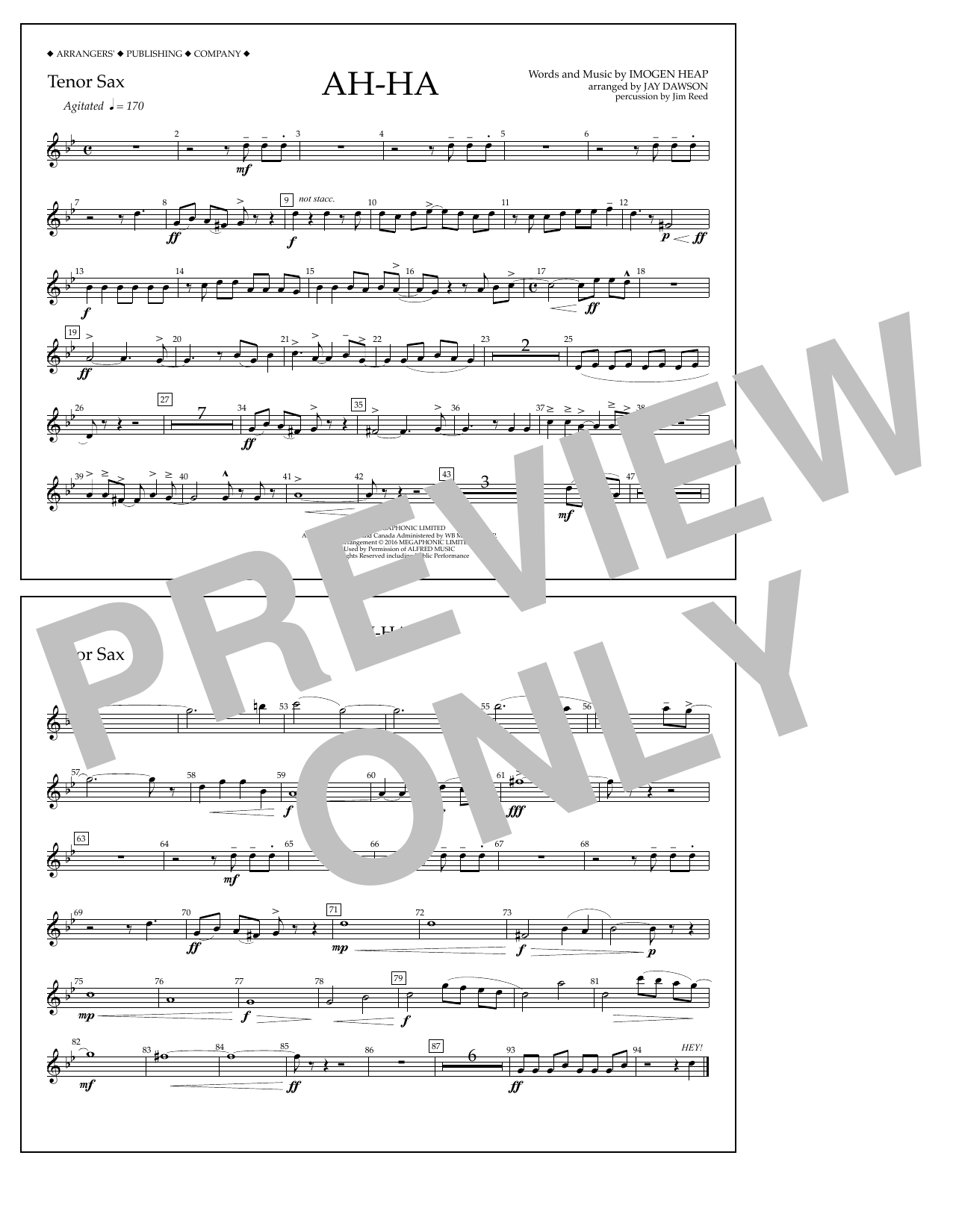 Learn to play Jay Dawson Ah-ha - Tenor Sax sheet music for Marching Band in minutes. Price: 7.8900$ Jay Dawson Ah-ha - Tenor Sax sheet music notes and chords arranged for Marching Band