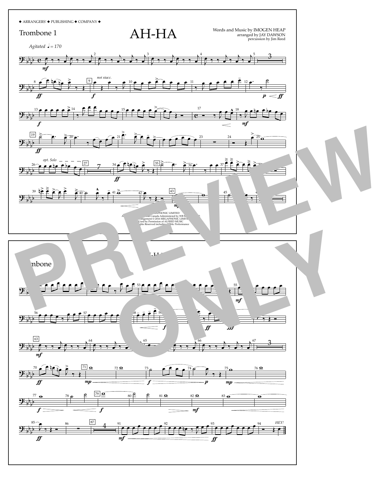 Learn to play Jay Dawson Ah-ha - Trombone 1 sheet music for Marching Band in minutes. Price: 7.8900$ Jay Dawson Ah-ha - Trombone 1 sheet music notes and chords arranged for Marching Band