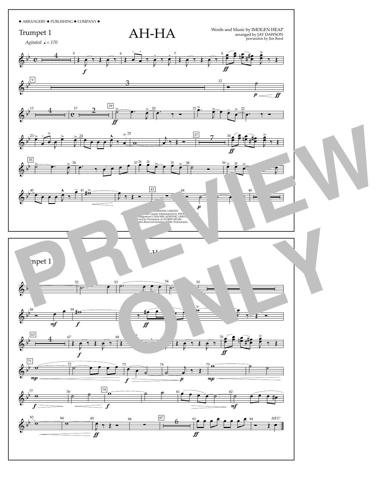 Learn to play Jay Dawson Ah-ha - Trumpet 1 sheet music for Marching Band in minutes. Price: 7.8900$ Jay Dawson Ah-ha - Trumpet 1 sheet music notes and chords arranged for Marching Band