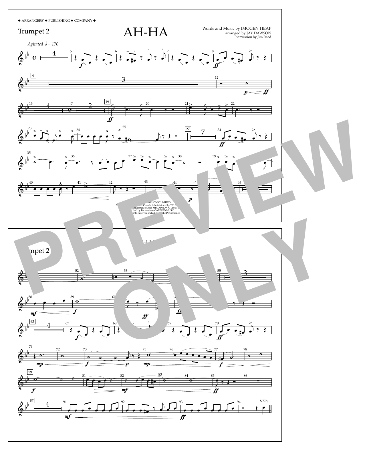Learn to play Jay Dawson Ah-ha - Trumpet 2 sheet music for Marching Band in minutes. Price: 7.8900$ Jay Dawson Ah-ha - Trumpet 2 sheet music notes and chords arranged for Marching Band