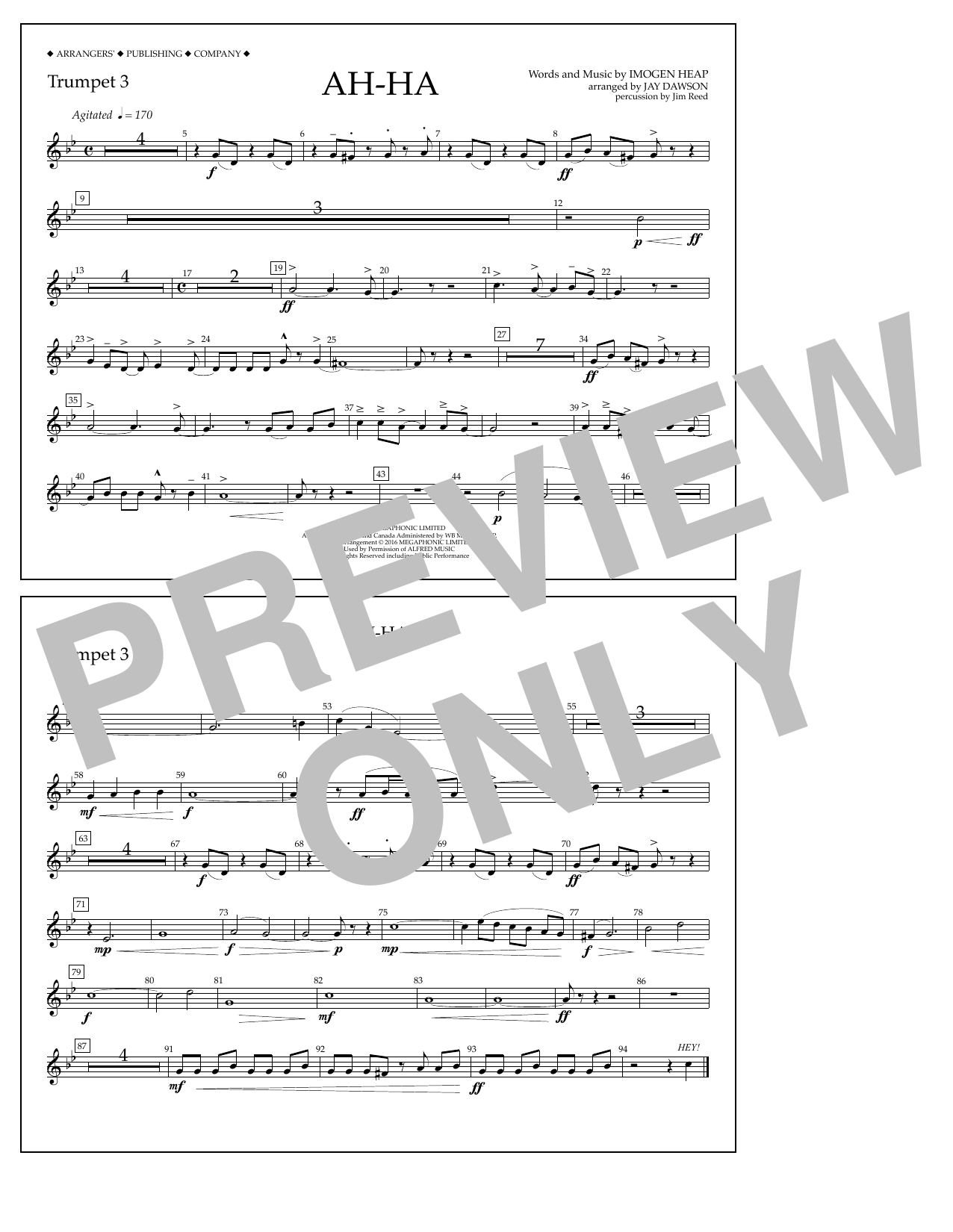 Learn to play Jay Dawson Ah-ha - Trumpet 3 sheet music for Marching Band in minutes. Price: 7.8900$ Jay Dawson Ah-ha - Trumpet 3 sheet music notes and chords arranged for Marching Band