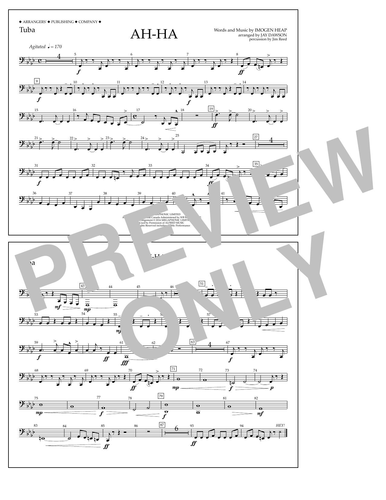 Jay Dawson Ah-ha - Tuba sheet music notes and chords. Download Printable PDF.