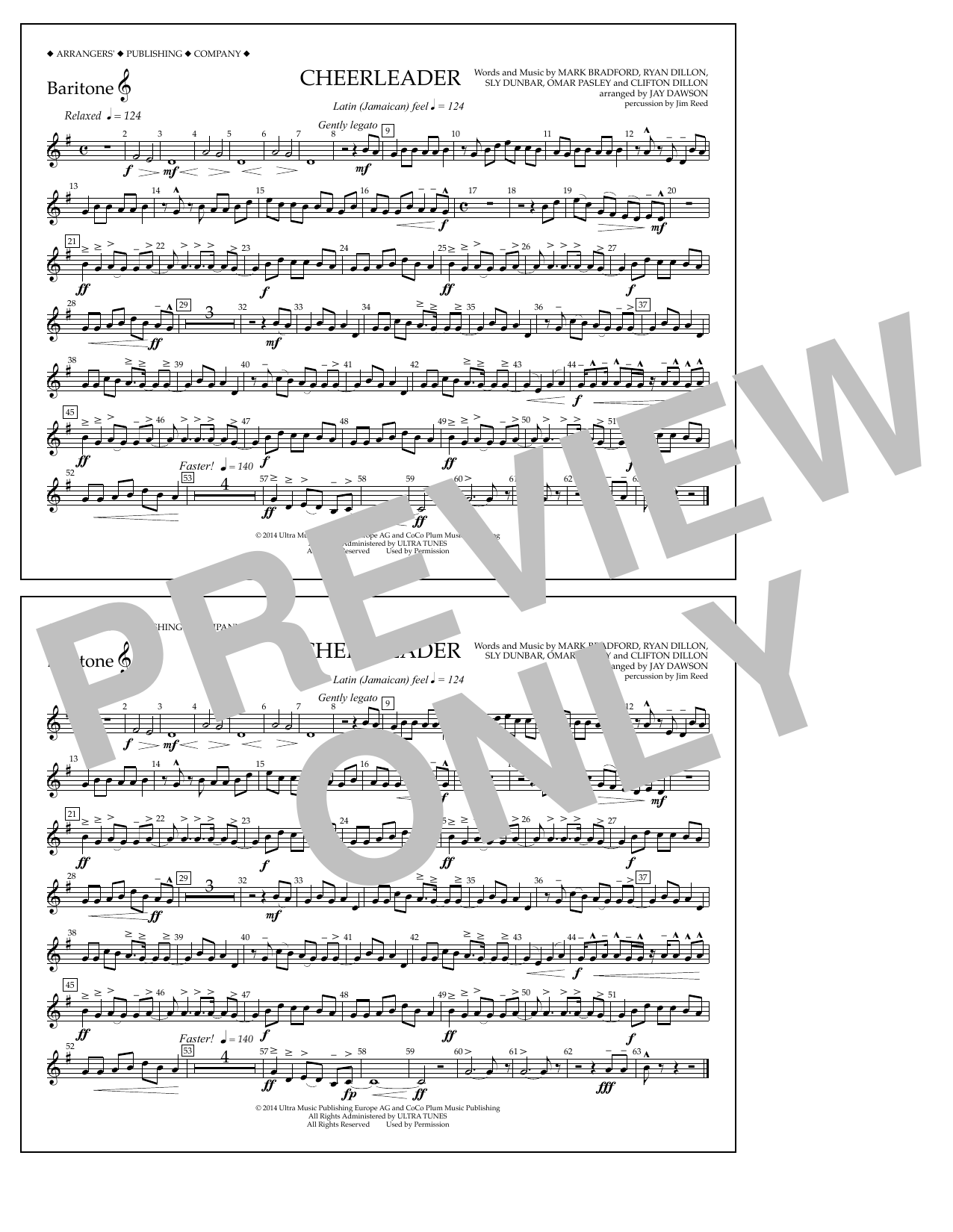 Jay Dawson Cheerleader - Baritone T.C. sheet music notes and chords arranged for Marching Band