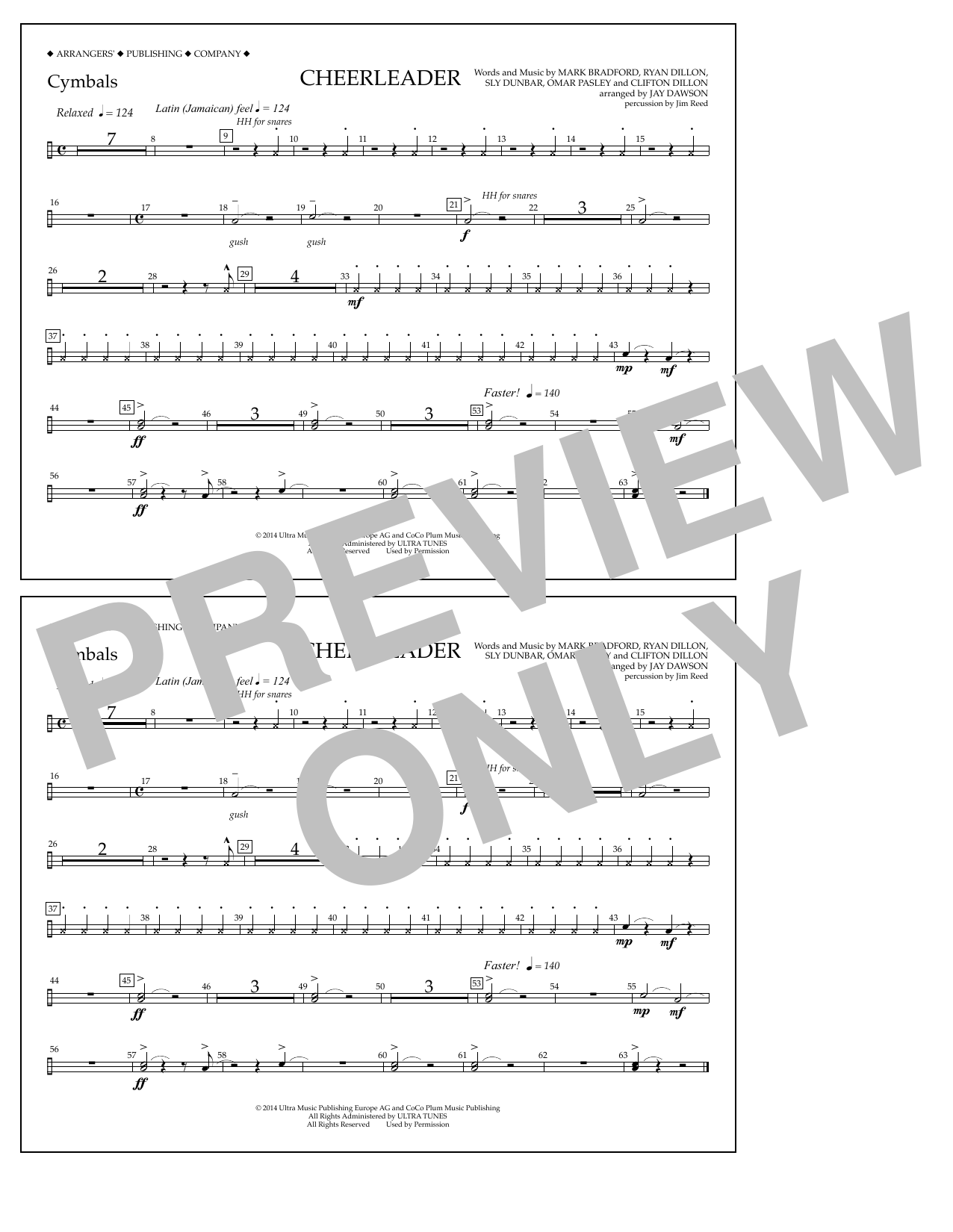 Jay Dawson Cheerleader - Cymbals sheet music notes and chords. Download Printable PDF.