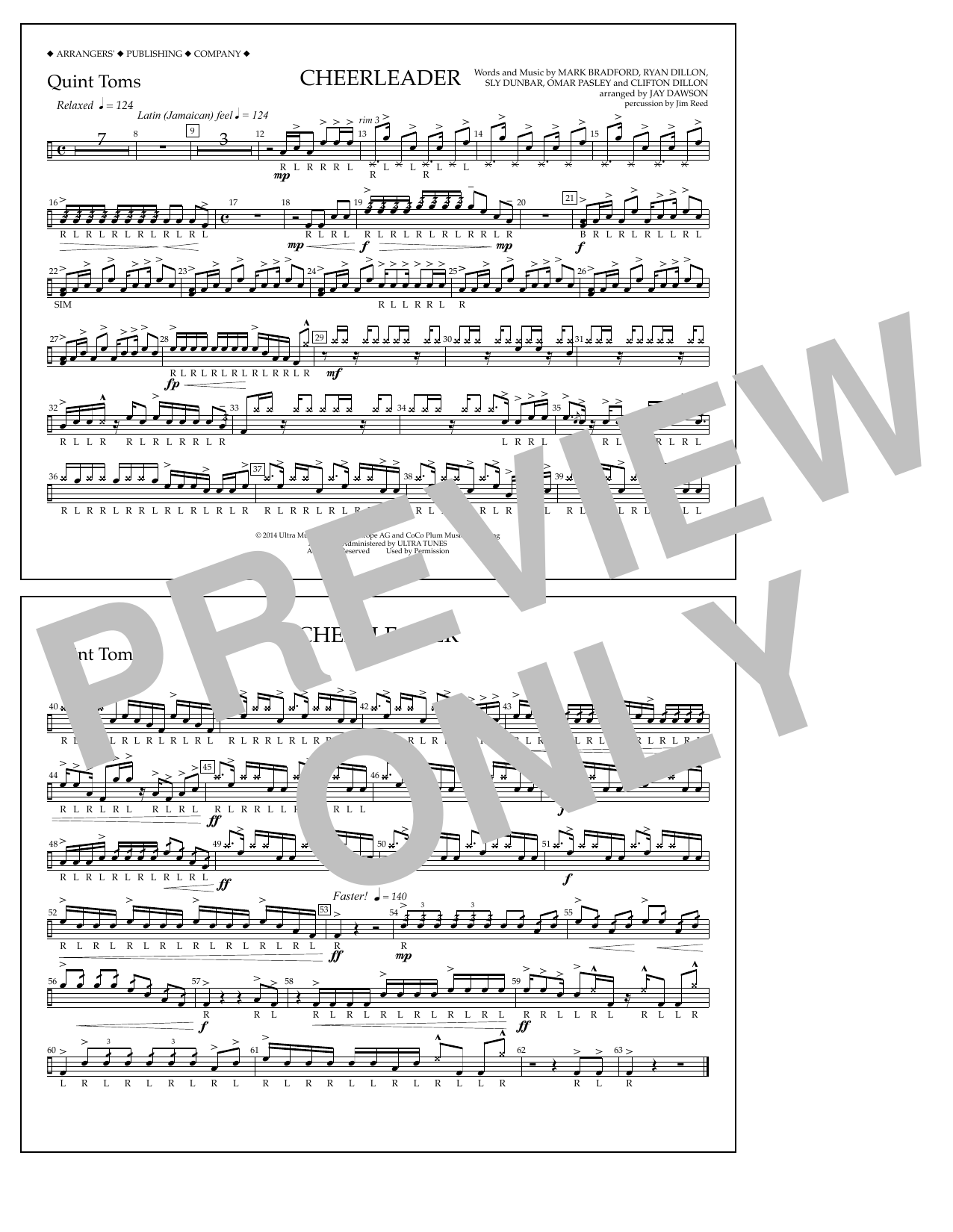 Jay Dawson Cheerleader - Quint-Toms sheet music notes and chords. Download Printable PDF.