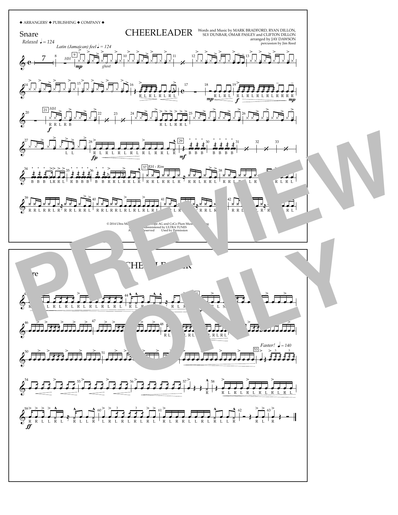 Jay Dawson Cheerleader - Snare sheet music notes and chords. Download Printable PDF.