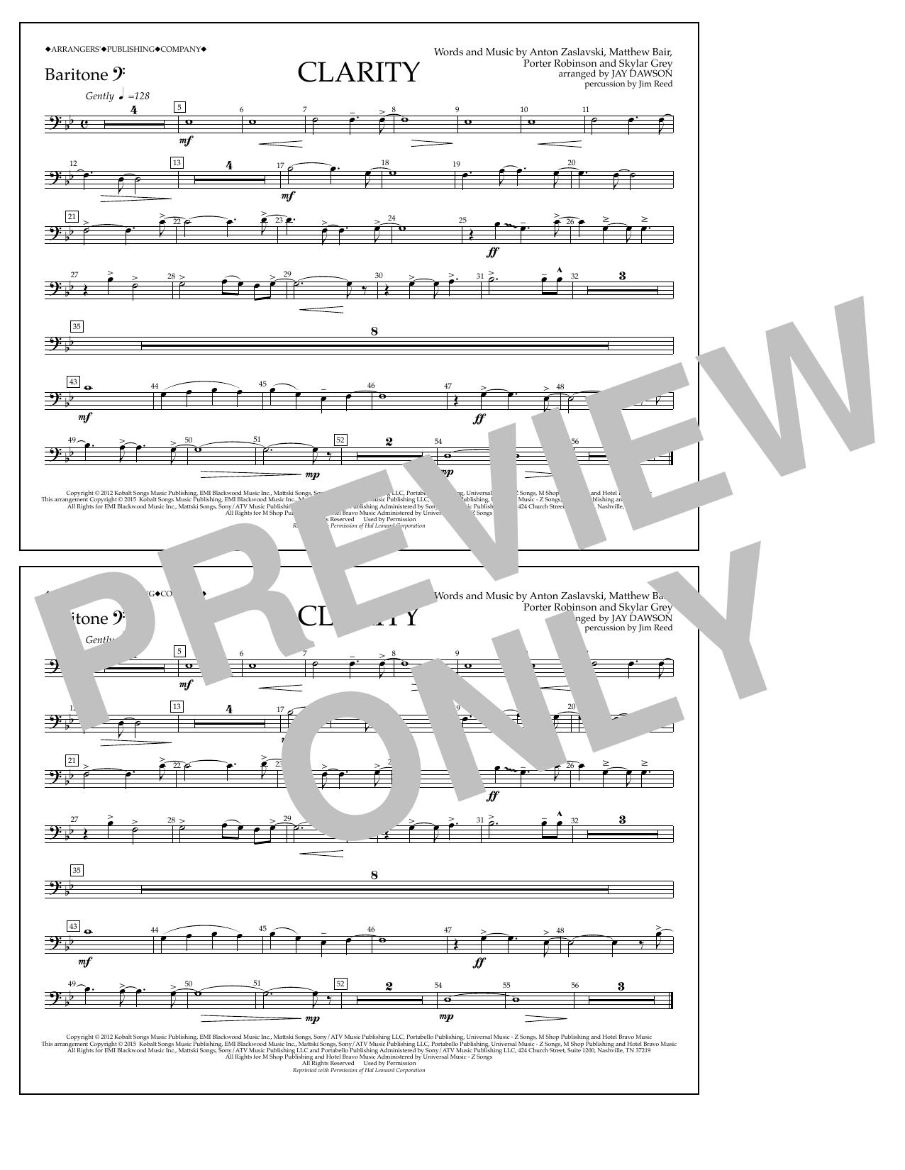 Jay Dawson Clarity - Baritone B.C. sheet music notes and chords arranged for Marching Band
