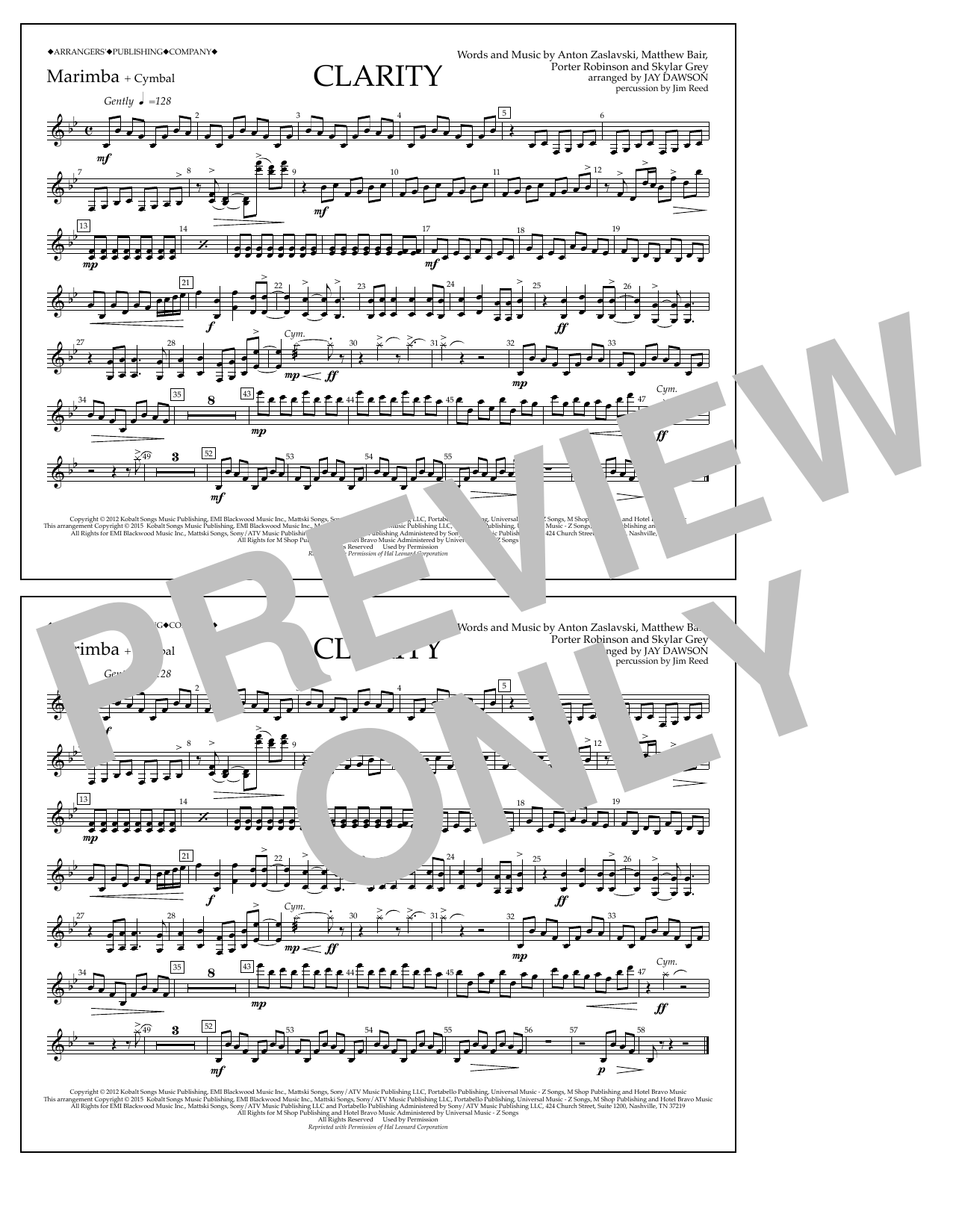 Jay Dawson Clarity - Marimba sheet music notes and chords. Download Printable PDF.