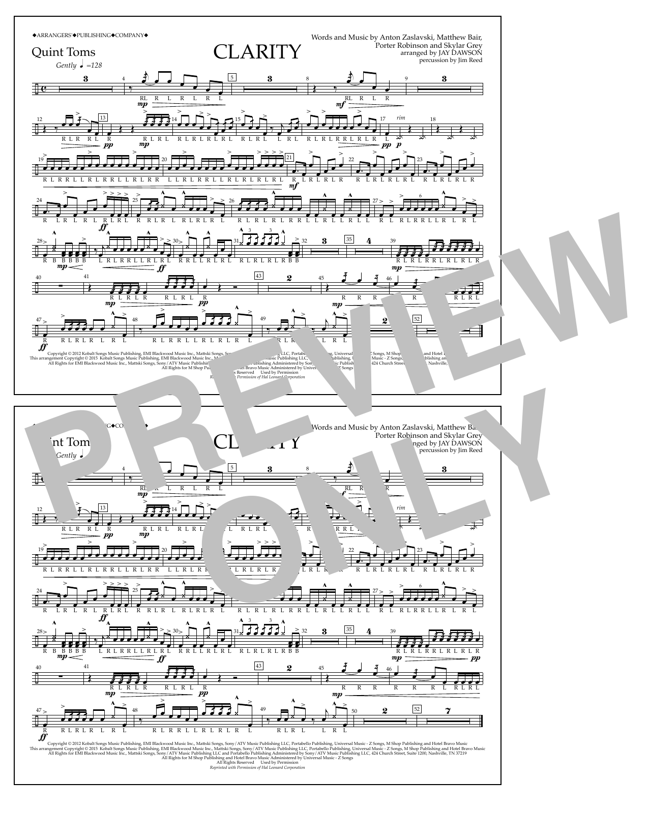 Jay Dawson Clarity - Quint-Toms sheet music notes and chords. Download Printable PDF.