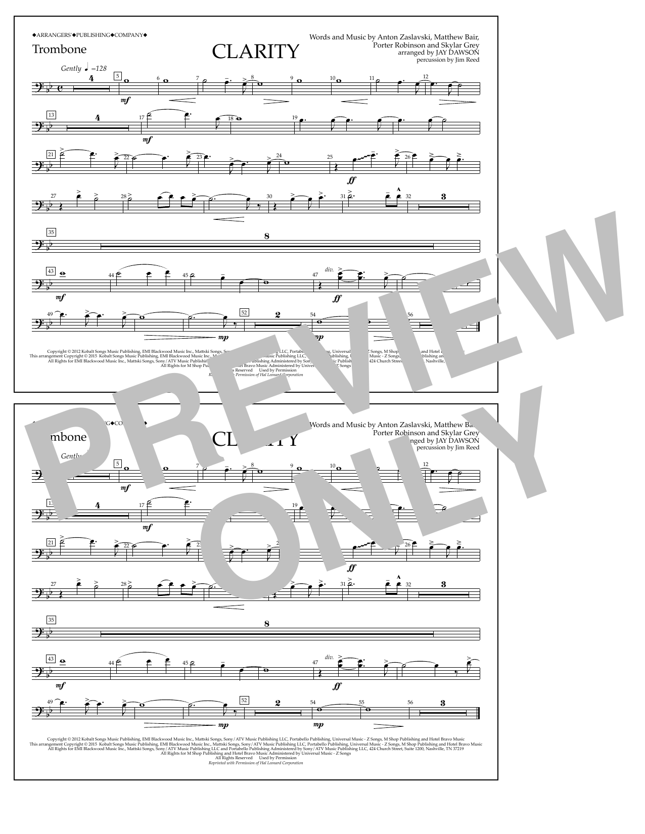 Jay Dawson Clarity - Trombone sheet music notes and chords. Download Printable PDF.