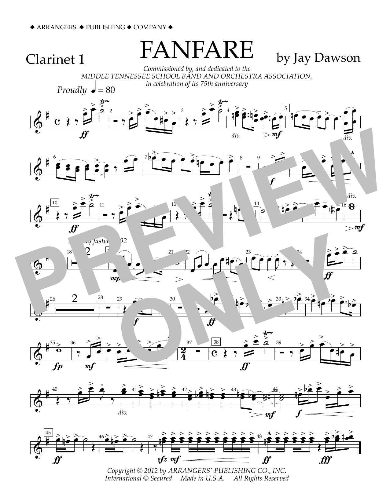 Learn to play Jay Dawson Fanfare - Clarinet 1 sheet music for Concert Band in minutes. Price: 5.9900$ Jay Dawson Fanfare - Clarinet 1 sheet music notes and chords arranged for Concert Band