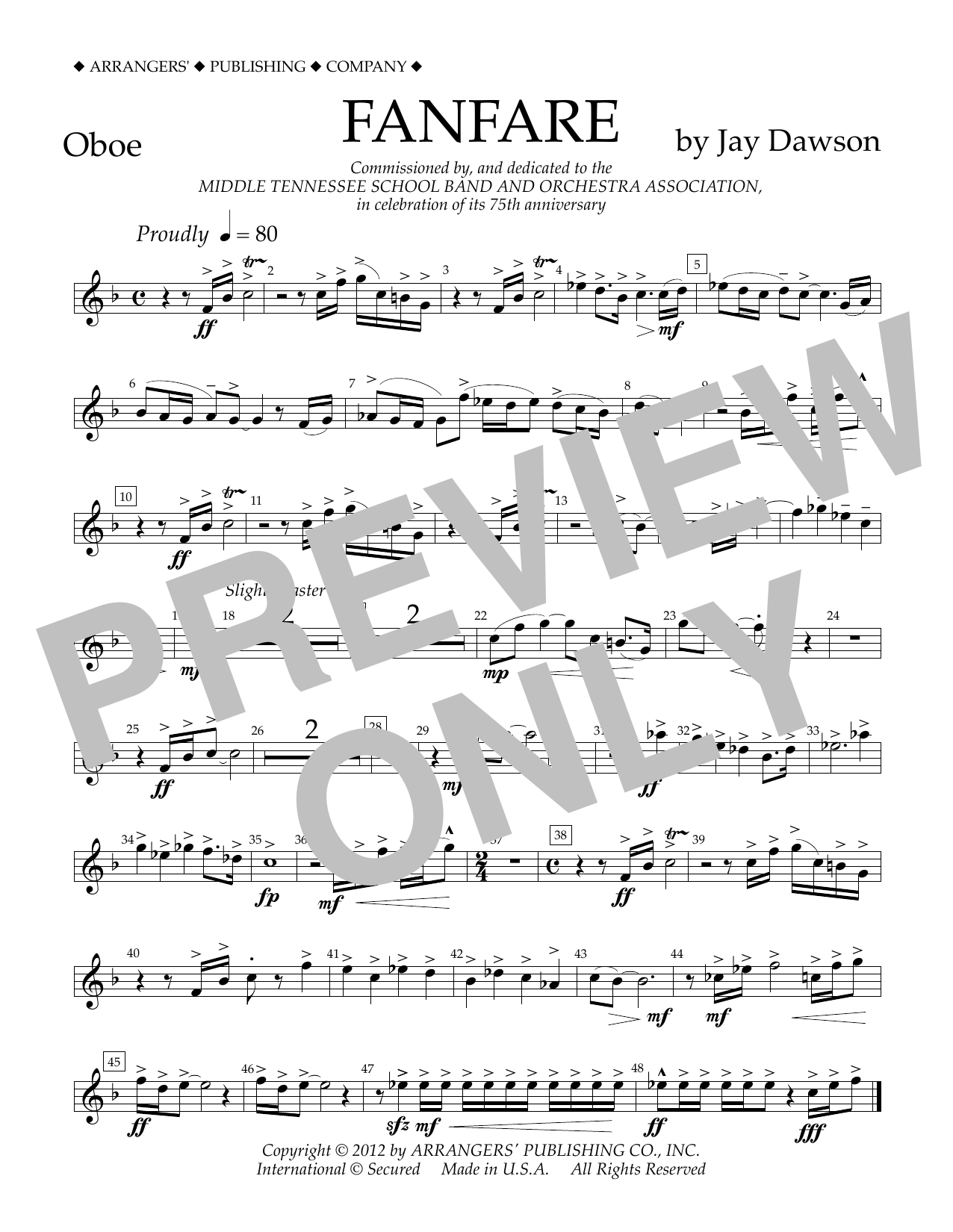 Jay Dawson Fanfare - Oboe sheet music notes and chords. Download Printable PDF.