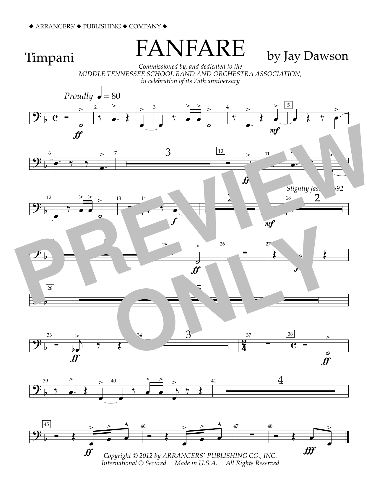 Jay Dawson Fanfare - Timpani sheet music notes and chords. Download Printable PDF.