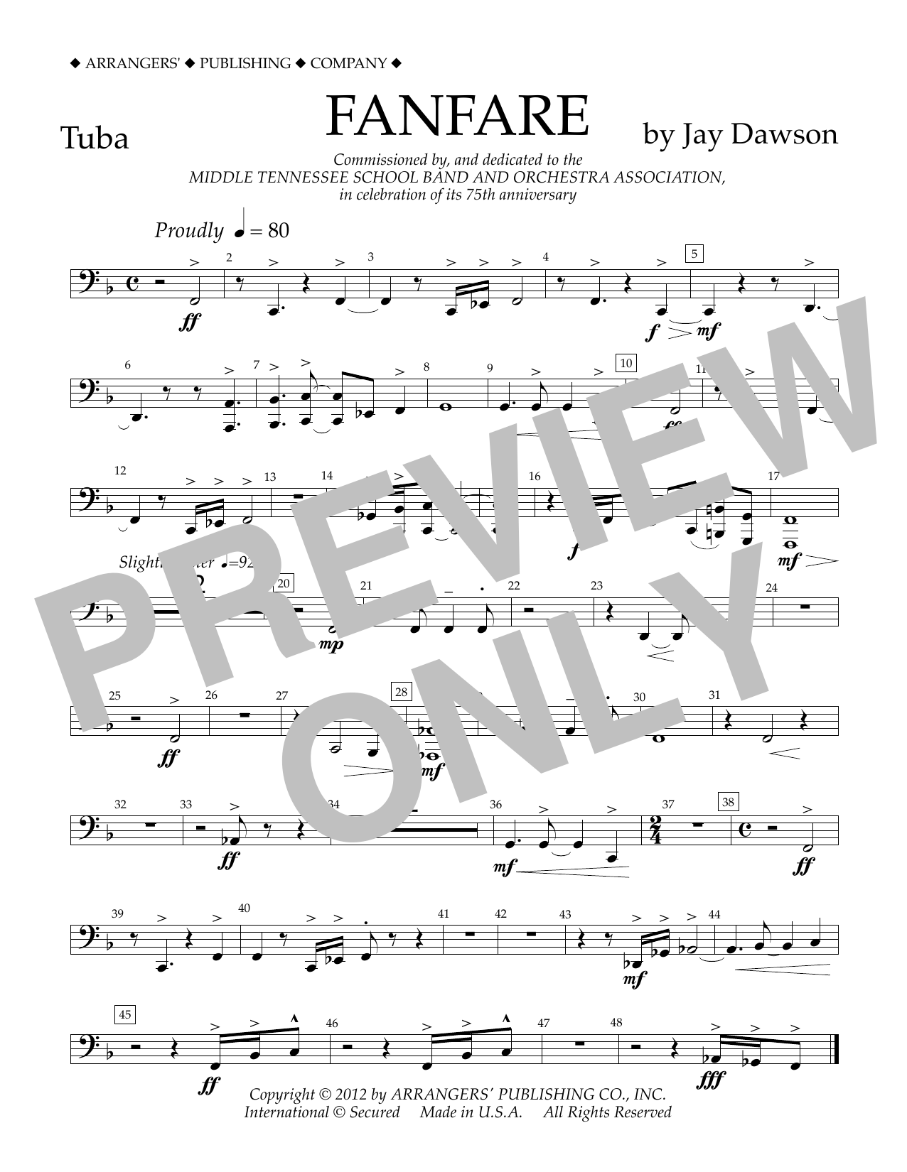 Jay Dawson Fanfare - Tuba sheet music notes and chords. Download Printable PDF.