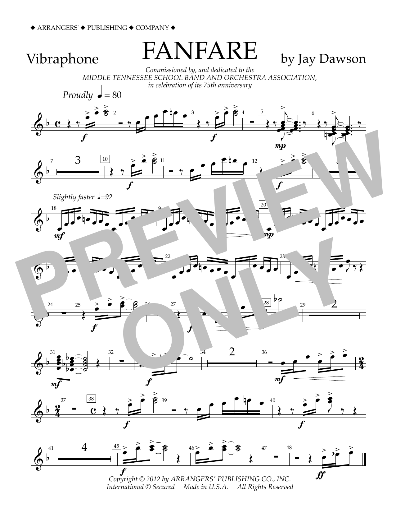 Jay Dawson Fanfare - Vibraphone sheet music notes and chords. Download Printable PDF.