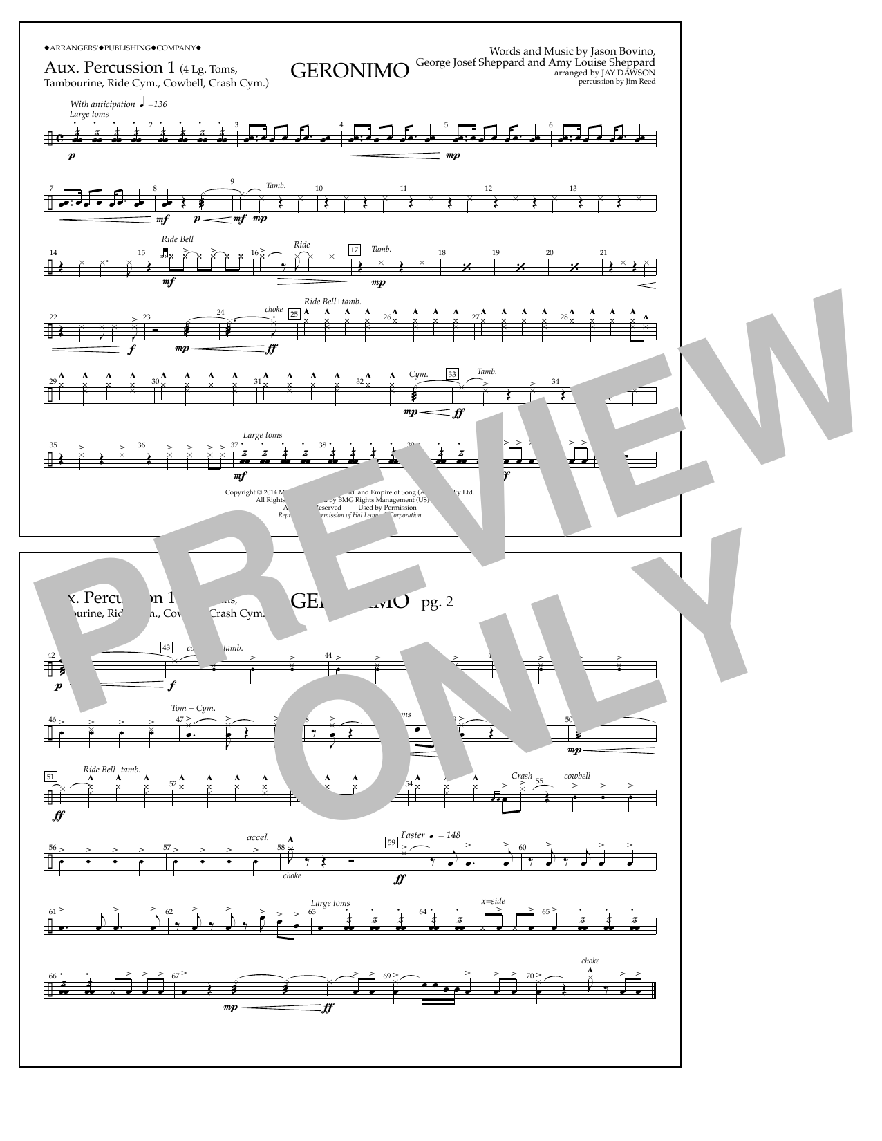 Learn to play Jay Dawson Geronimo - Aux. Perc. 1 sheet music for Marching Band in minutes. Price: 7.8900$ Jay Dawson Geronimo - Aux. Perc. 1 sheet music notes and chords arranged for Marching Band