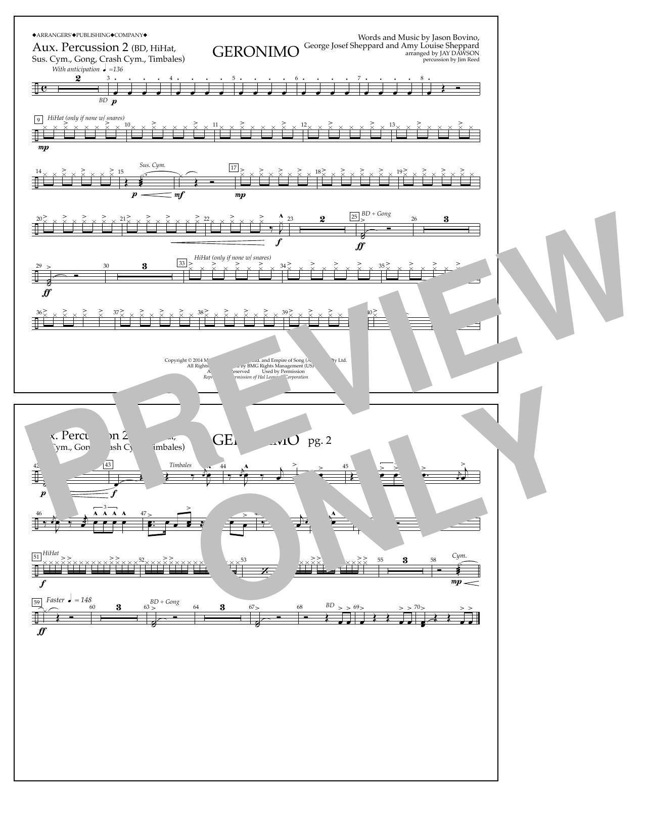 Learn to play Jay Dawson Geronimo - Aux. Perc. 2 sheet music for Marching Band in minutes. Price: 7.8900$ Jay Dawson Geronimo - Aux. Perc. 2 sheet music notes and chords arranged for Marching Band