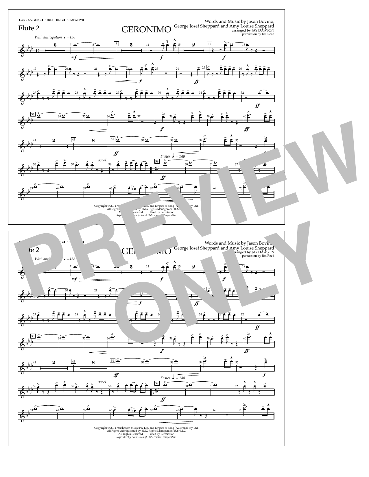 Learn to play Jay Dawson Geronimo - Flute 2 sheet music for Marching Band in minutes. Price: 7.8900$ Jay Dawson Geronimo - Flute 2 sheet music notes and chords arranged for Marching Band