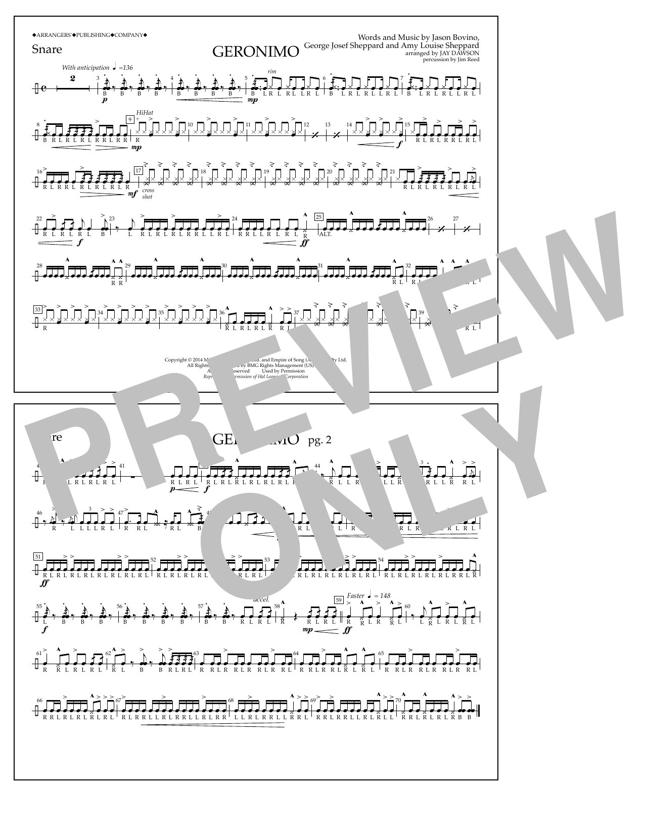 Jay Dawson Geronimo - Snare sheet music notes and chords. Download Printable PDF.