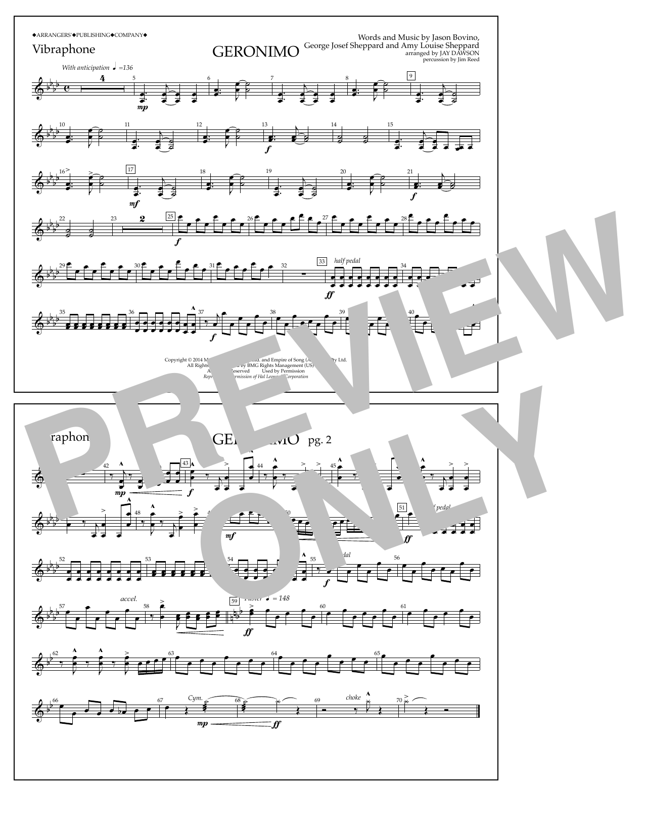 Jay Dawson Geronimo - Vibraphone sheet music notes and chords. Download Printable PDF.